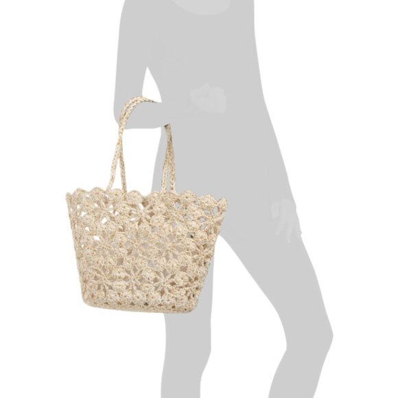 . NEW MOST WANTED womens Metallic Crochet Tote Bag With Matching Pouch ivory 253 - Picture 2 of 7